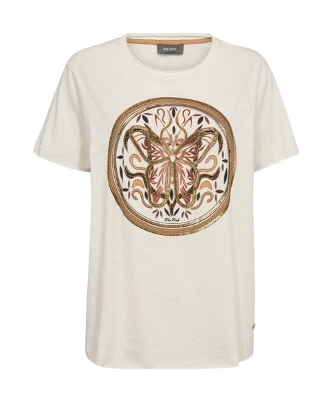 MOS MOSH T-SHIRT, MM FIONA O-SS EMBROIDERY TEE, ECRU